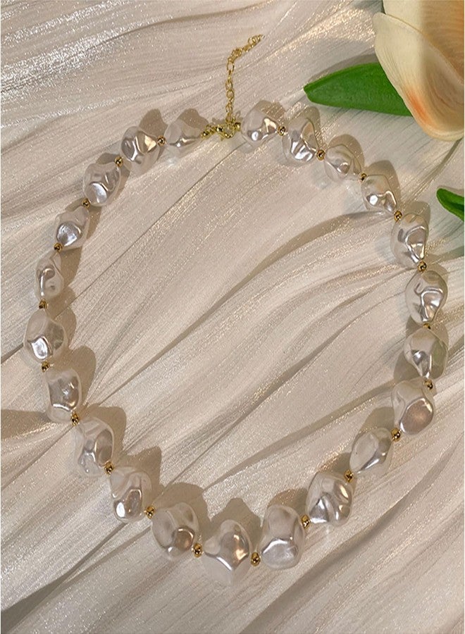 Decixde Pearl Choker Necklace for Women - Baroque, Irregular, White Pearl Beaded Necklace - 38cm + 5cm Extension Chain - Wedding, Birthday Jewelry Gifts - Image 5